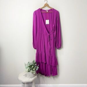 [Knox Rose] Women's Magenta Pink Long Sleeve Maxi Wrap Dress